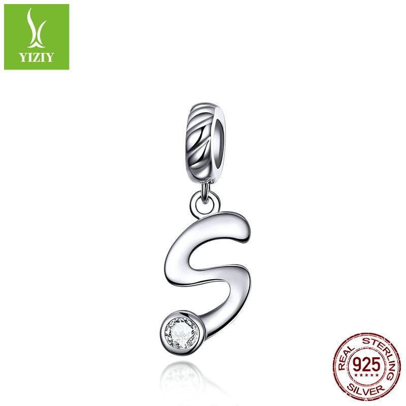 26 Letter Charm 925 Sterling Silver Pendant Korean Fashion Beaded Bracelet Silver Jewelry Accessories