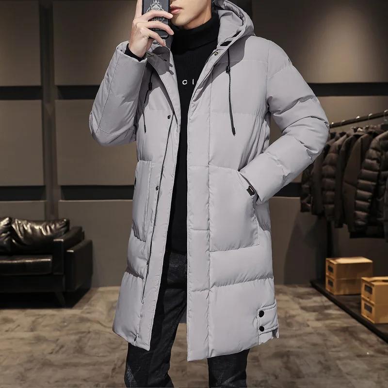 Long Cotton-padded Coat Warm Simple Solid Color Thin Look High Trend All Quality Fabric Comfortable Men's Parkas Down