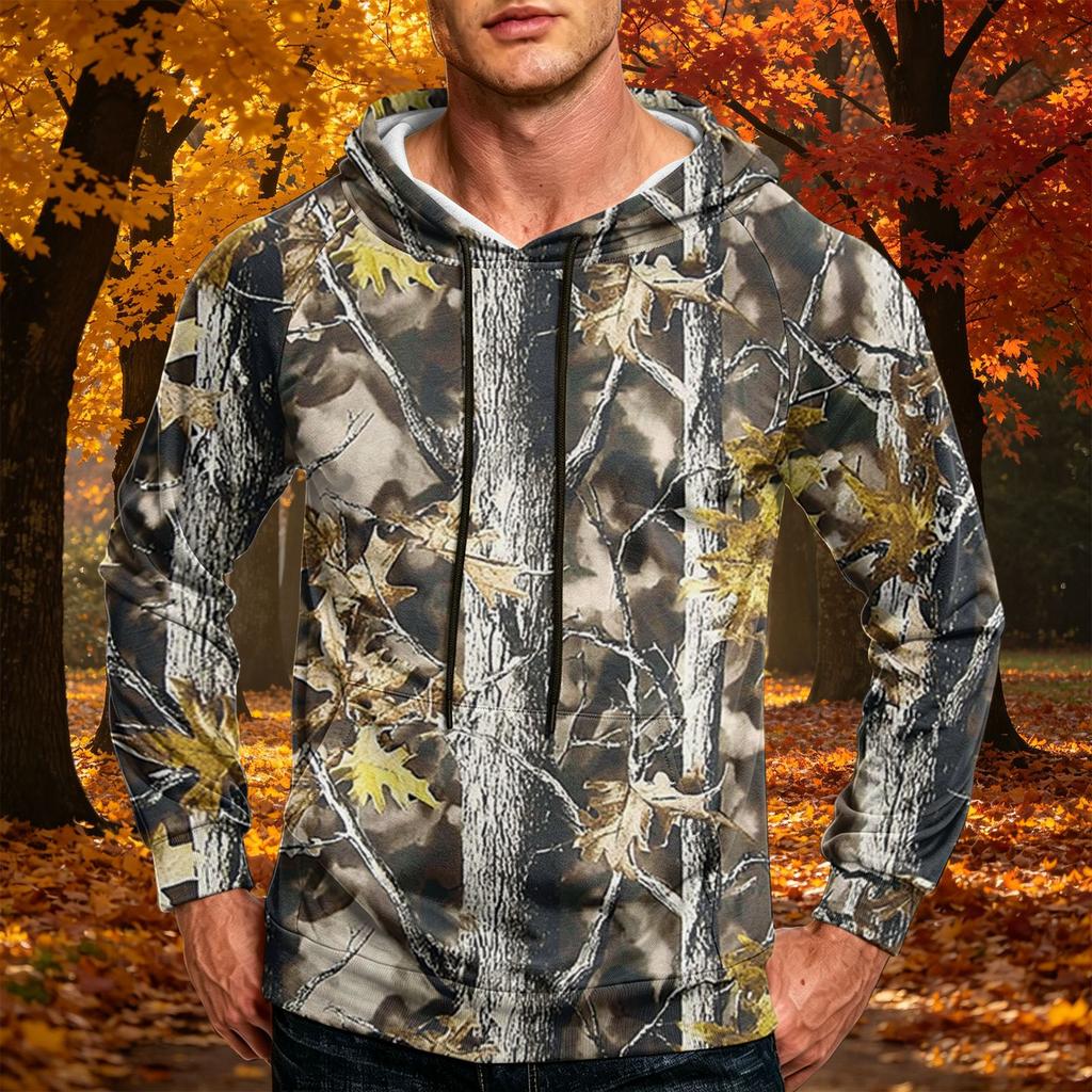 Men's Printed Casual Hoodie with Pocket and Drawstring for Everyday Wear