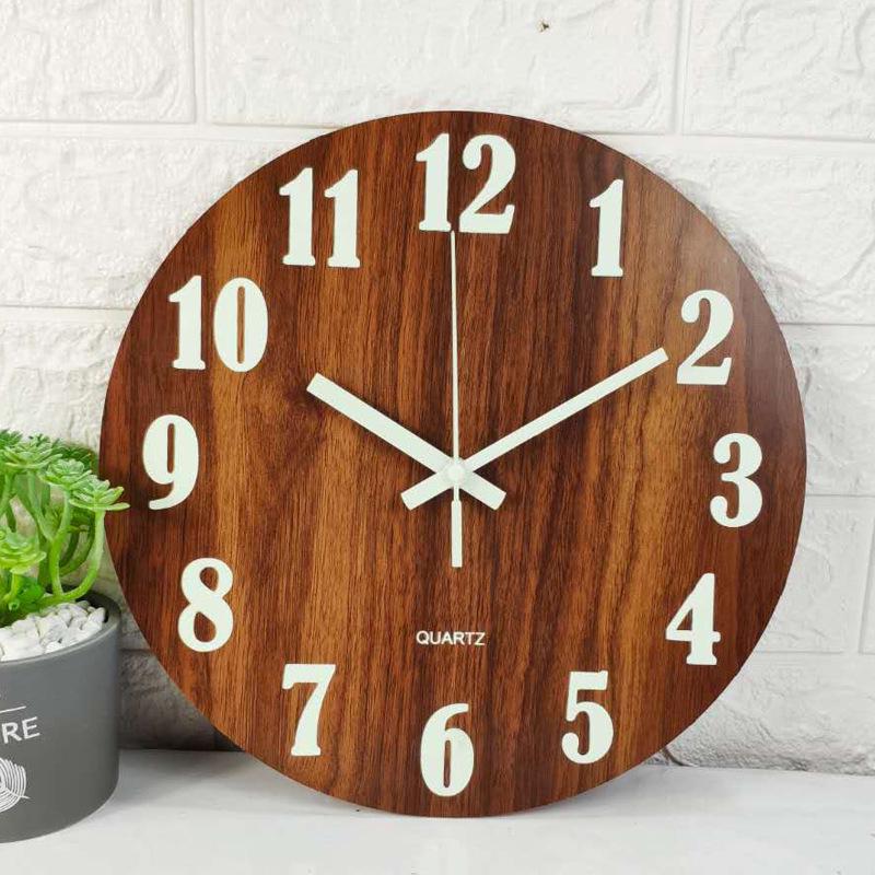 Luminous Silent Wooden Wall Clock - Creative MDF Wood Grain Fluorescent Design
