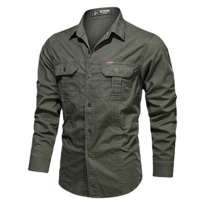 New Autumn Casual Pure Cotton Washed Shirt Military Style Large Size Workwear Long-sleeved Shirt for Men