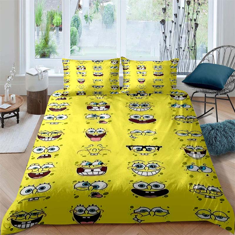 A Variety of SpongeBob SquarePants Patterned Bedding Sets, Soft Duvet Covers and Pillowcases, Suitable for Teenagers, Children a