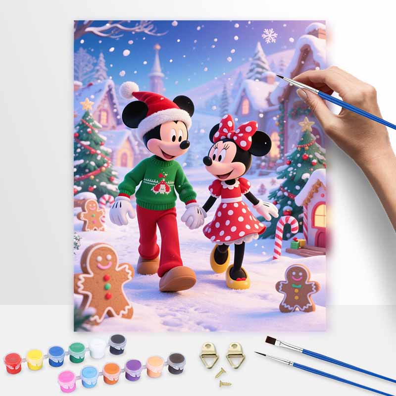 Disney Mickey and Minnie Christmas snow painting art handmade painting kit handmade dsi home decoration birthday gift 20x30cm