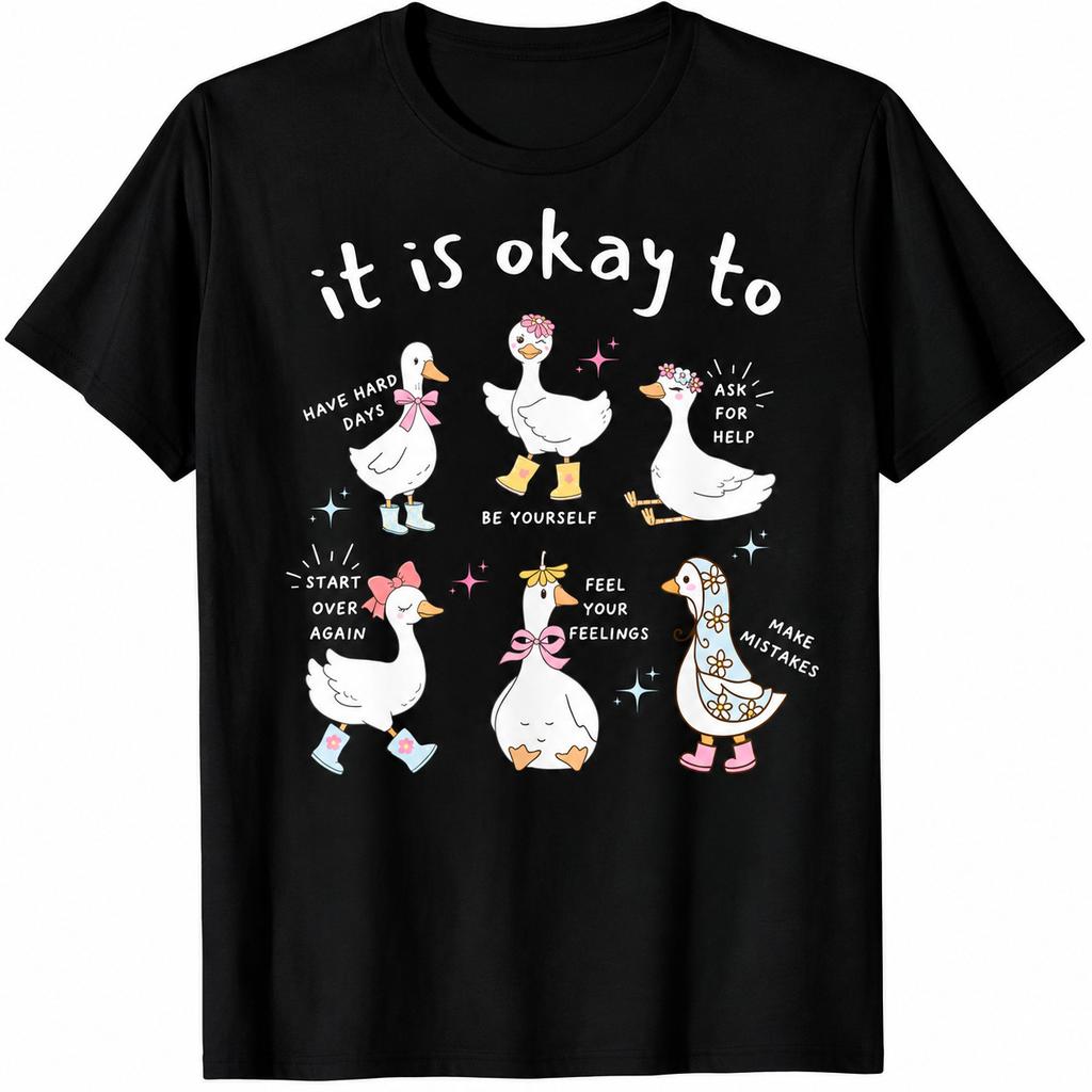 Cute Mental Health Goose T-Shirt Positive Affirmation Self Care Funny Tee