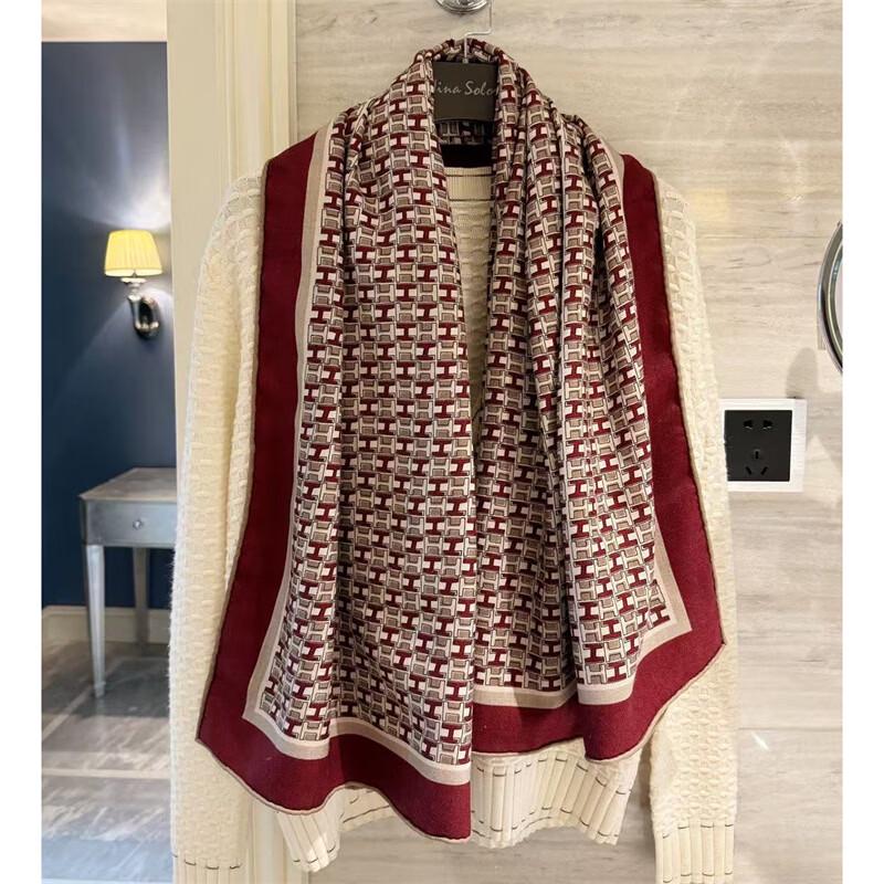 NINA SOLOR Letter Art Silk Wool Square Scarf