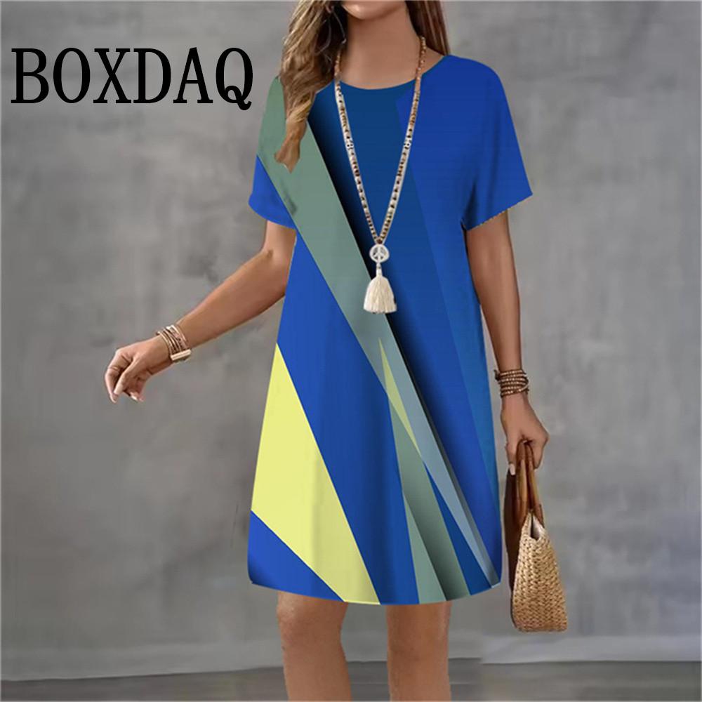 Casual Women s Striped Dress Loose Crew Neck Casual Dresses 5XL