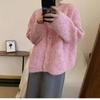 Autumn and winter new gentle soft waxy knitted cardigan women's loose lazy wind crew neck sweater jacket top