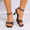 Sandali Eleganti con Tacco a Spillo, Punta Quadrata, Punta Aperta, Una Fascia, Pelle Verniciata alla Moda, Antiscivolo, Resistenti all'Usura
