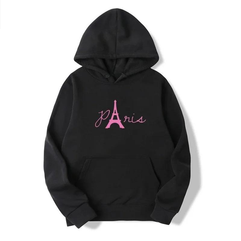 

Pink Paris Printed Hoodies Outdoor Sport Pullover Top for Spring Autumn Sweatshirt Hip Hop Sweaters Winter Clothes Women 3XL