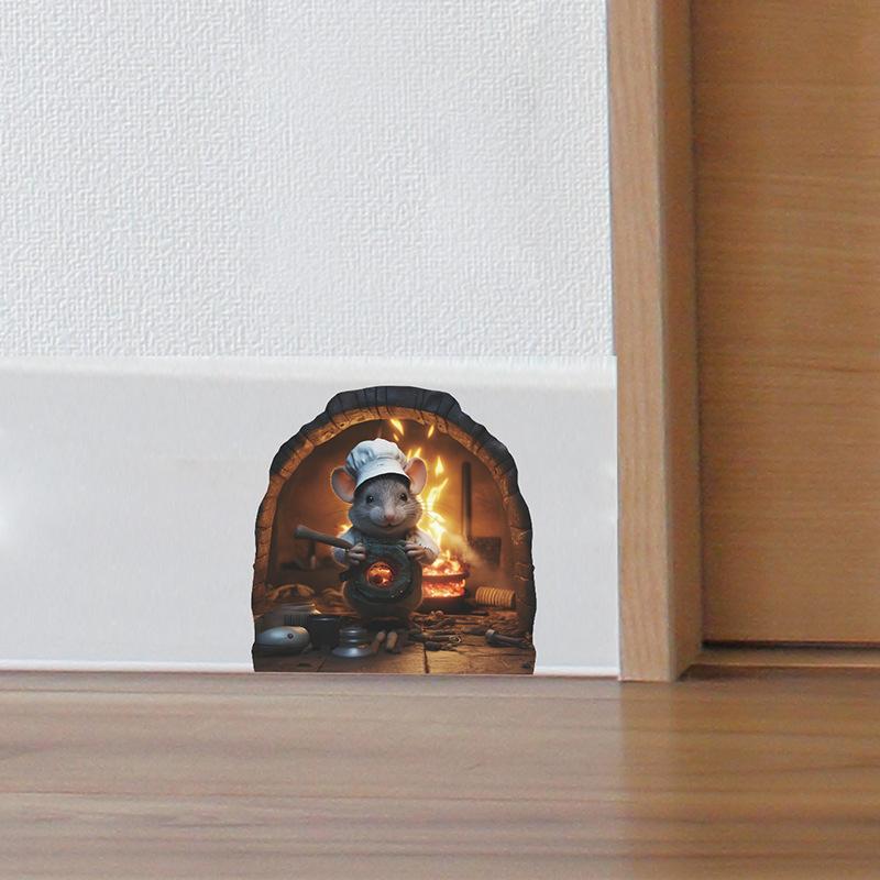 Cute 3D-style Cartoon Mouse Hole Wall Sticker Kitchen Living Room Kid Bedroom Wall Corner Decal Creative Fun Interior Decoration