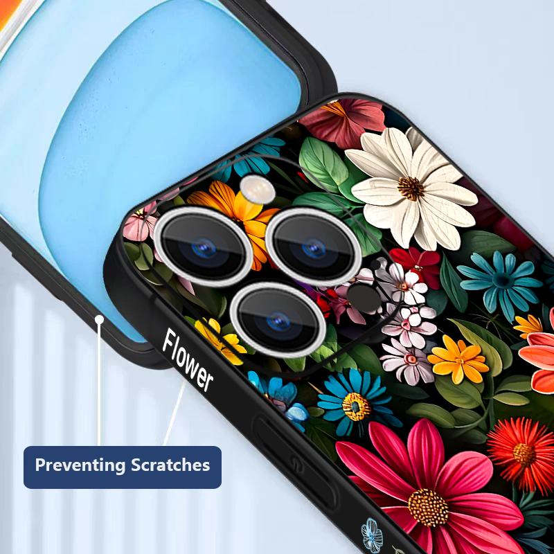 Colorful Flowers Pattern Lanyard Case For iPhone 17 Pro Max Funda iPhone 16 15 14 13 Pro Max 11 16E 17E Soft Silicone Cover