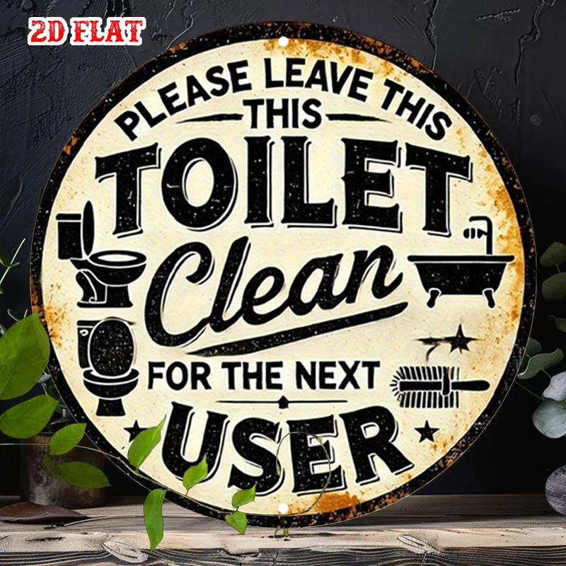 D Flat pc Vintage Restroom Rules Sign Rustic Aluminum Metal Bathroom Etiquette Poster with Hygiene Reminders Round WallMo