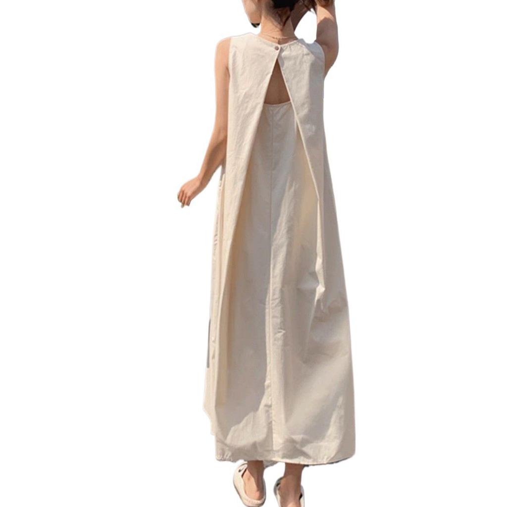 Women's Casual Sleeveless Pleated A-line Dress with Hollow-Out Design