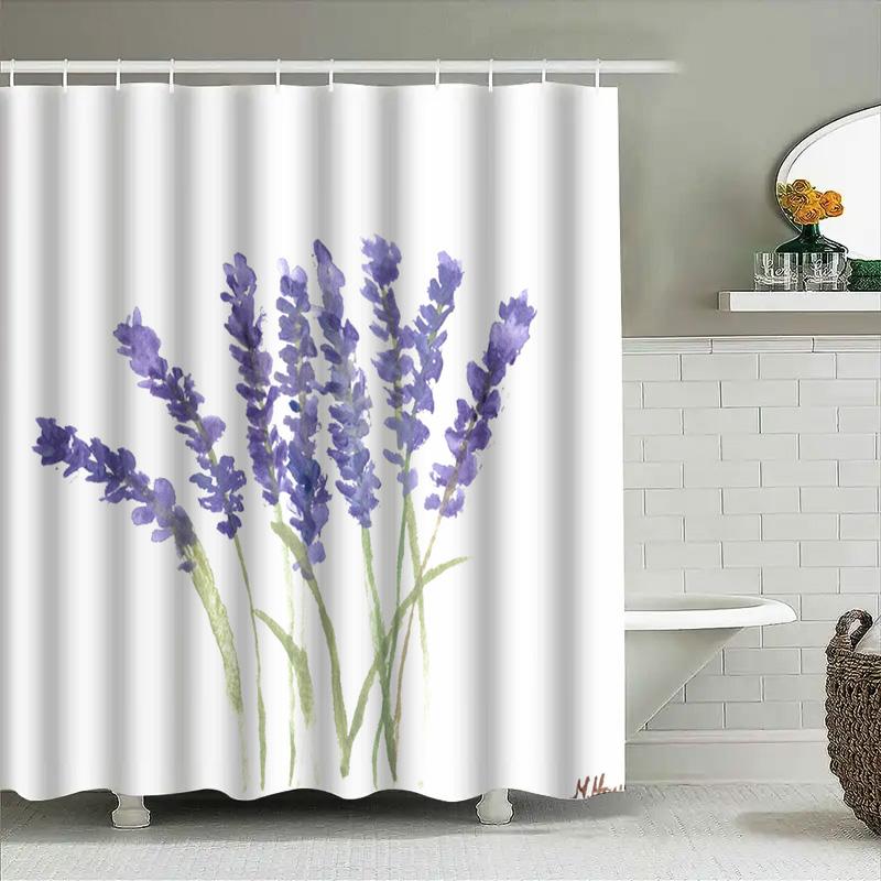 Christmas shower curtain cute cat pattern decor for bathroom accessories set with 12 panels featuring holiday-themed Santa hats