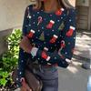 Women's Slim Fit Long Sleeve T-Shirt with Christmas Print Neck Pullover Top