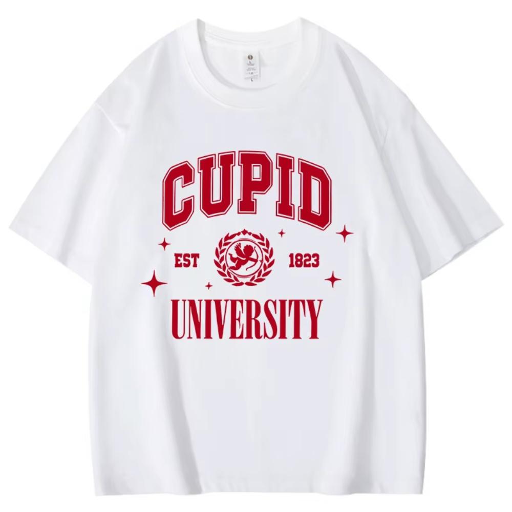 Hot Sales Cupid University Letter Print Cotton T Shirts Women Men Summer Cool Short Sleeves Personal Harajuku Oversized T Shirt