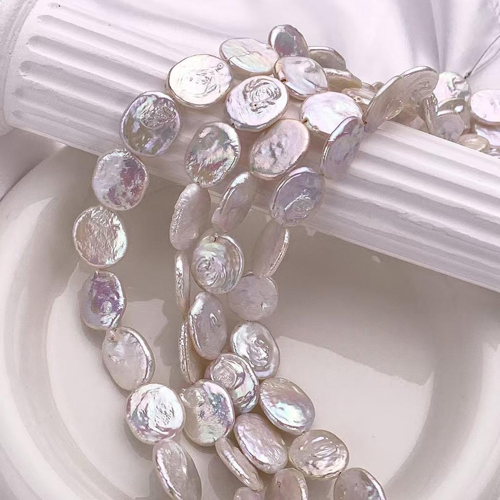 1String, Baroque White Artificial Pearls, Vintage Handmade Irregular Oval Beads for DIY Necklace Bracelet Anklet, Creative Jewelry Making Crafts 36cm