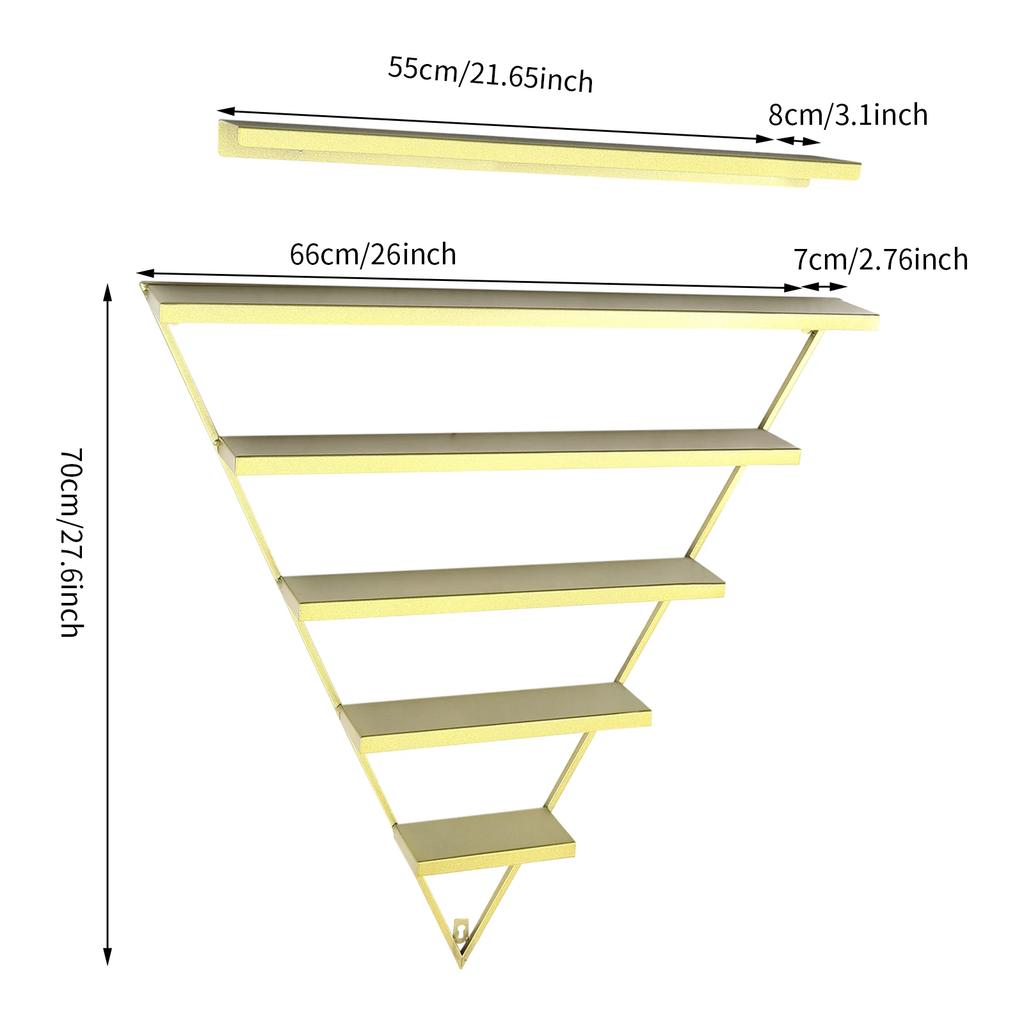 BYMAOCAR Gold Wall Mounted Nail Polish Rack, 6Pcs Triangular Cosmetic Display Shelves for Essential Oil Bottles, for Home/ Salon