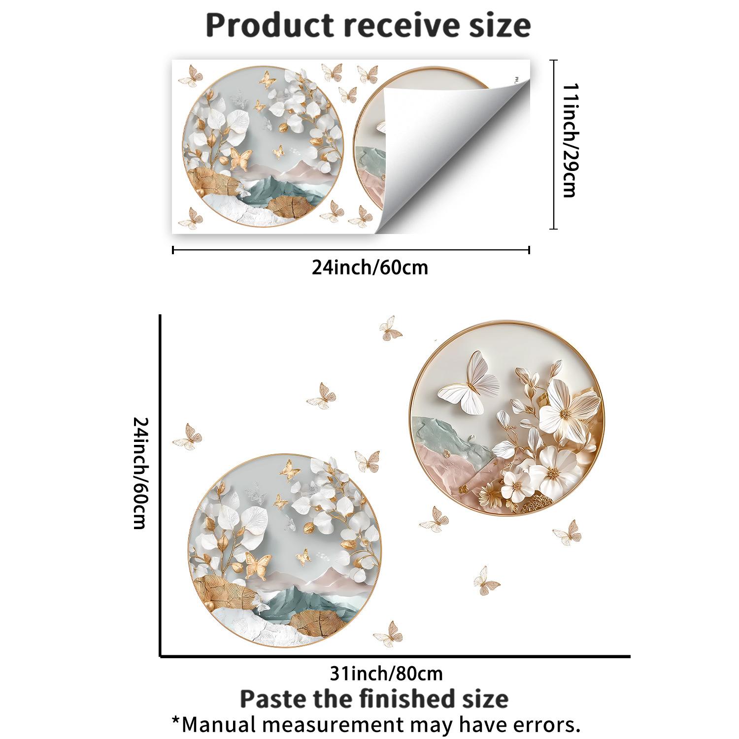 Круглая Бабочка и Цветочная Современная Минималистичная Настенная Наклейка Самоклеящаяся Съемная для Гостиной Домашнего Декора 29x60cm