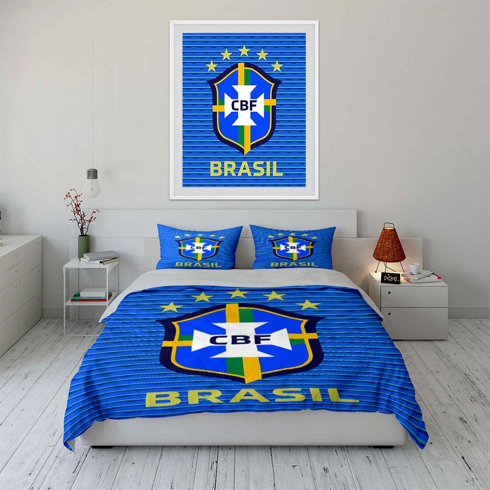 Set Biancheria da Letto Brasile CBF Blu Copripiumino Copripiumino Federe (1 * Copripiumino 2 * Federe, senza piumino)