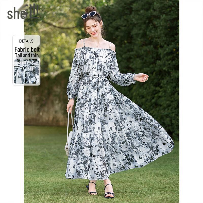 

Elegant Off-Shoulder Printed Resort Dress M