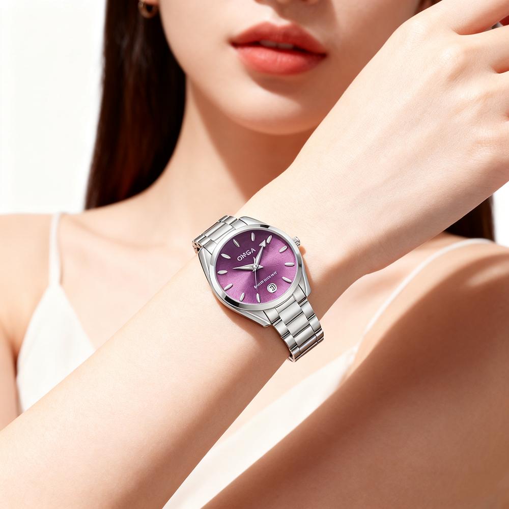 Luxury Women's Watch 34mm Fashionable Stainless Steel Rhinestone Pink Minimalist Girl Clock Outdoor Travel Women Wrist Watches