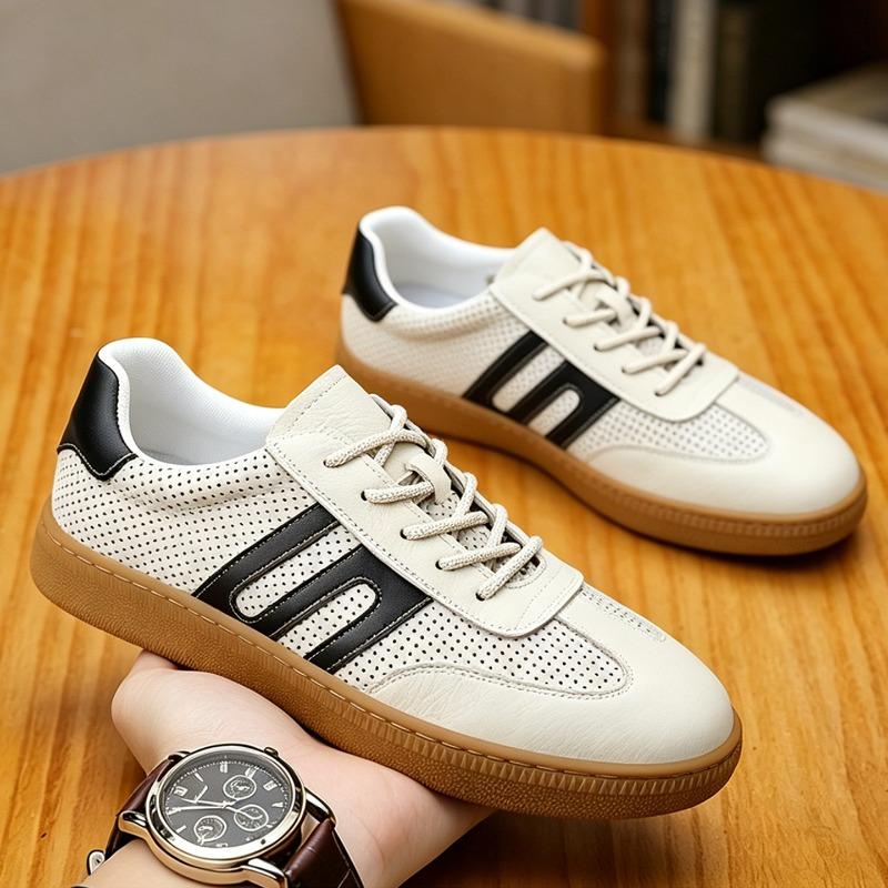 First Layer Cowhide Hollow Shoes Men's Shoes Board Shoes White Shoes Men's Genuine Leather Men's Casual Leather Shoes Hole Shoes