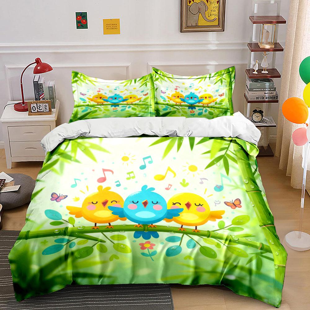 Cute Birds & Nature Decor Set Soft Comfortable Duvet Cover Bedding Set Included 1*Duvet Cover & 2*Pillowcases, Gift