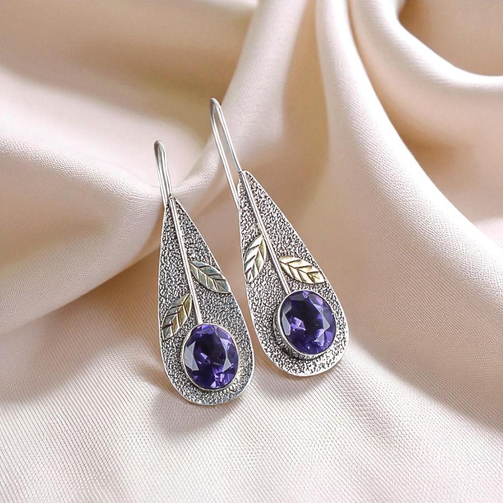 

Natural Iolite Gemstone 925 Sterling Silver Jewelry Handmade Hook Earrings 2.00 EE-72-5