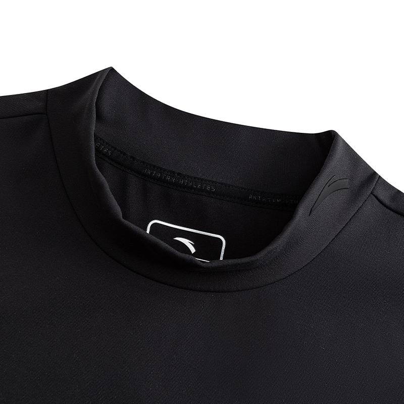 Anta Lightweight Warm Fleece Sports Simple Pullover Thermal Long Sleeve Knit Top Men tops Basic-Black 152547401R-3