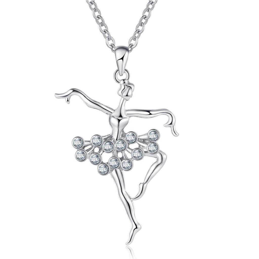 Bunte Ballett Strass Halskette mit Anhänger eines tanzenden Mädchens, Niedlicher Cartoon Schmuck Ideal für Weihnachtsgeschenk