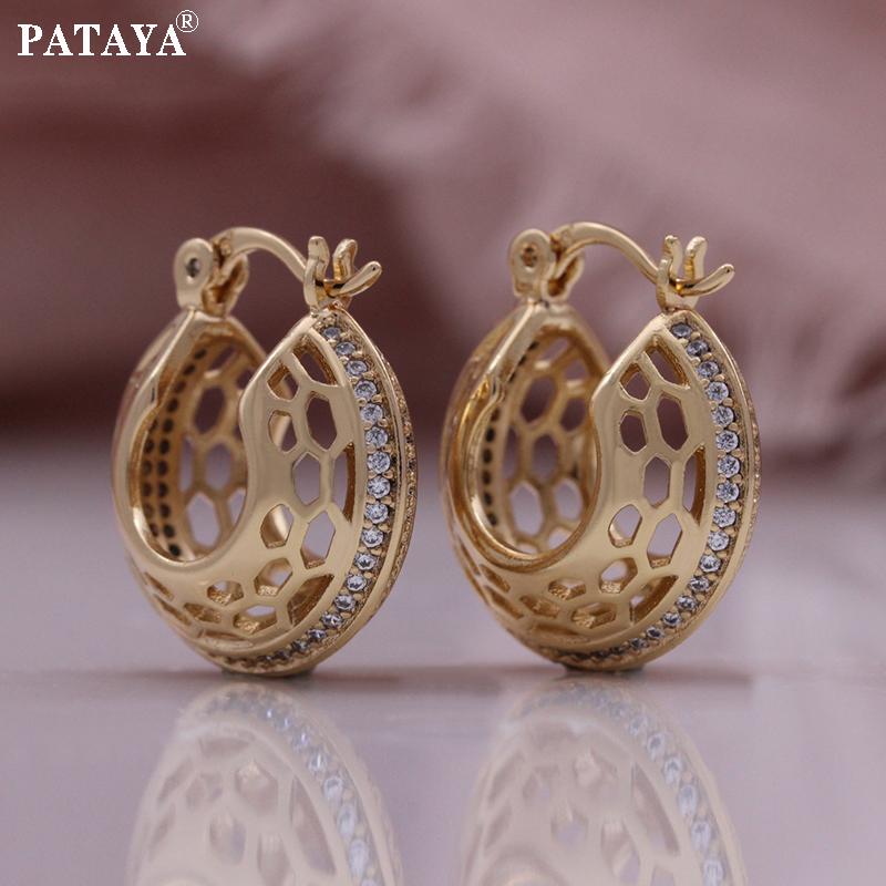PATAYA Fashion Earring Unique Carved Hollow 585 Rose Gold  Hoop Earrings