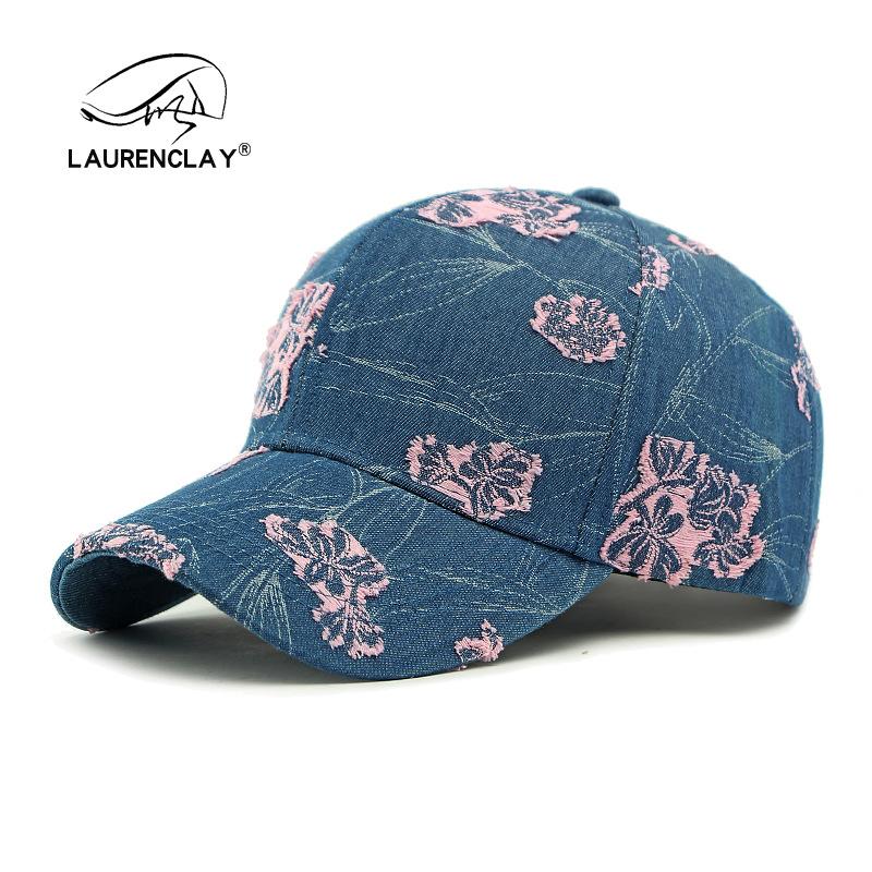 Hat women's new jacquard flower cap women's outdoor sunscreen sun hat denim hardtop baseball cap
