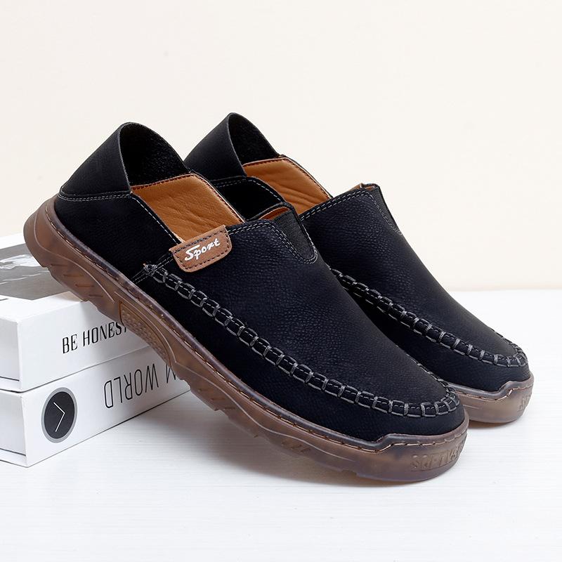 

Large size 47 hand-stitched men s shoes trendy non-slip soft sole wear-resistant one-pedal lazy casual casual leather shoes 47