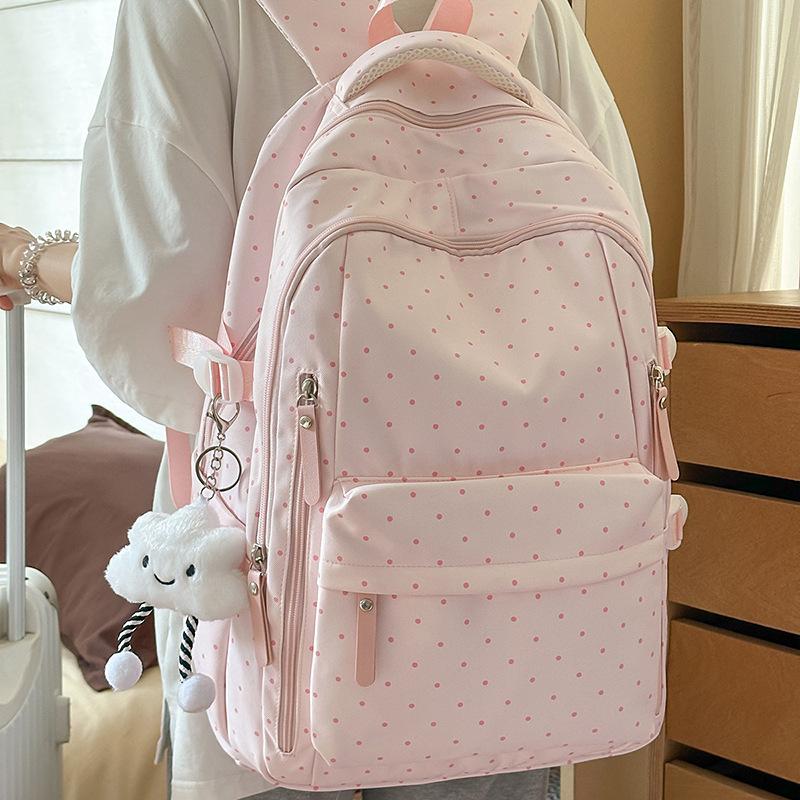 Small Fresh Wave Point Backpack for High School Girls Lightweight Backpack for Junior High School Students Simple Backpack