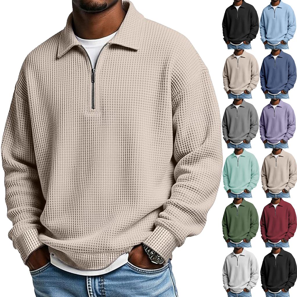 Men’s Knit Pullover Long Sleeve Quarter Zip Collar Casual Loose Fit Top Comfortable Lightweight Shirt
