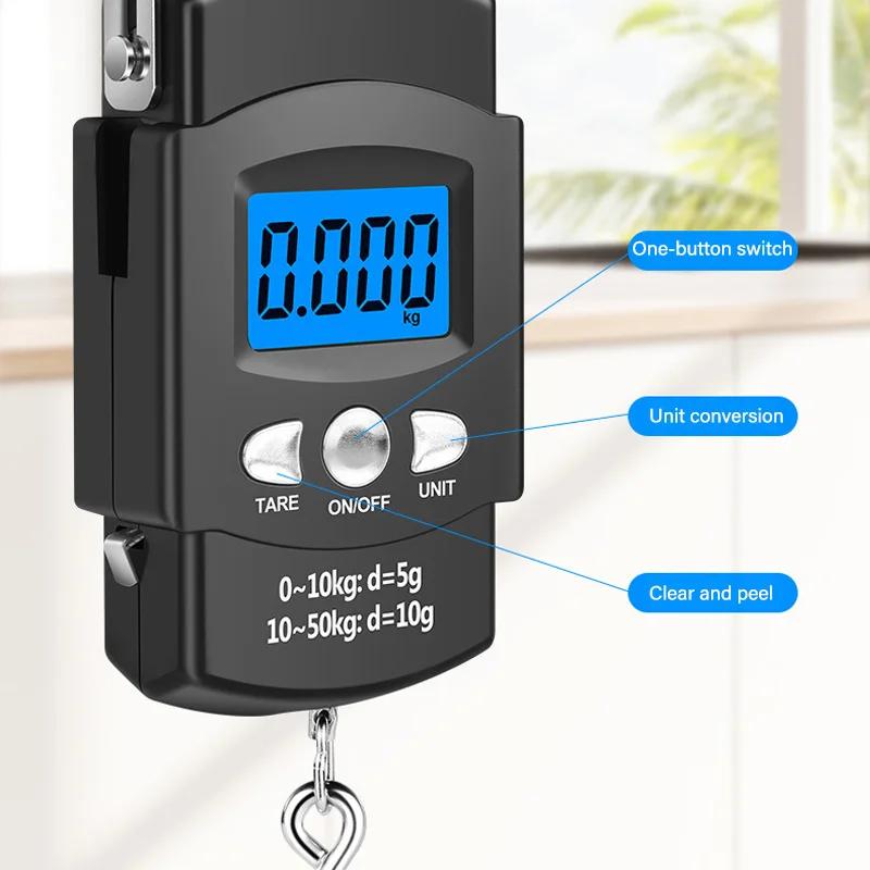 50kg/10g Přenosná LCD elektronická ruční váha Cestovní závěsná váha s 100cm dlouhým zatahovacím metrem