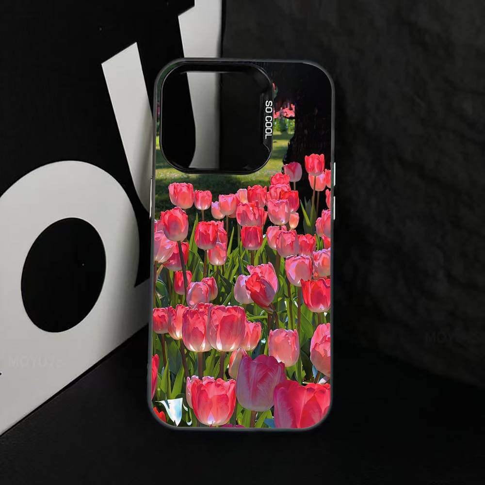 Super Beautiful Tulip Phone Case For iPhone 17,16,15,14,13,12,11 Plus,Pro Max,XS,Colored Silver Plated Inside Cover