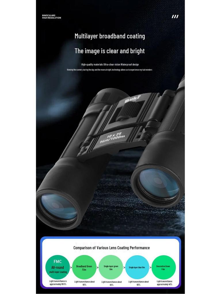 Customizable HD 10x25 Binoculars - High Magnification, Easy to Carry, Perfect for Outdoor Use