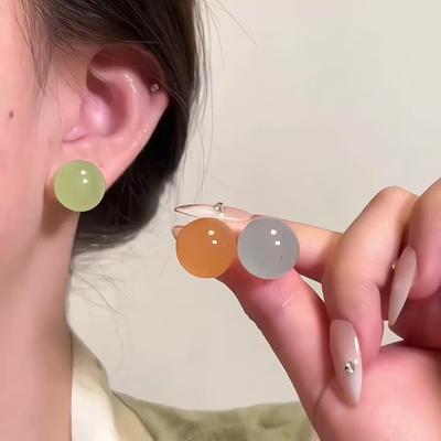 Dopamine Jelly Color Round Bead Earrings for Women - Simple, Versatile, Fresh, and Stylish.