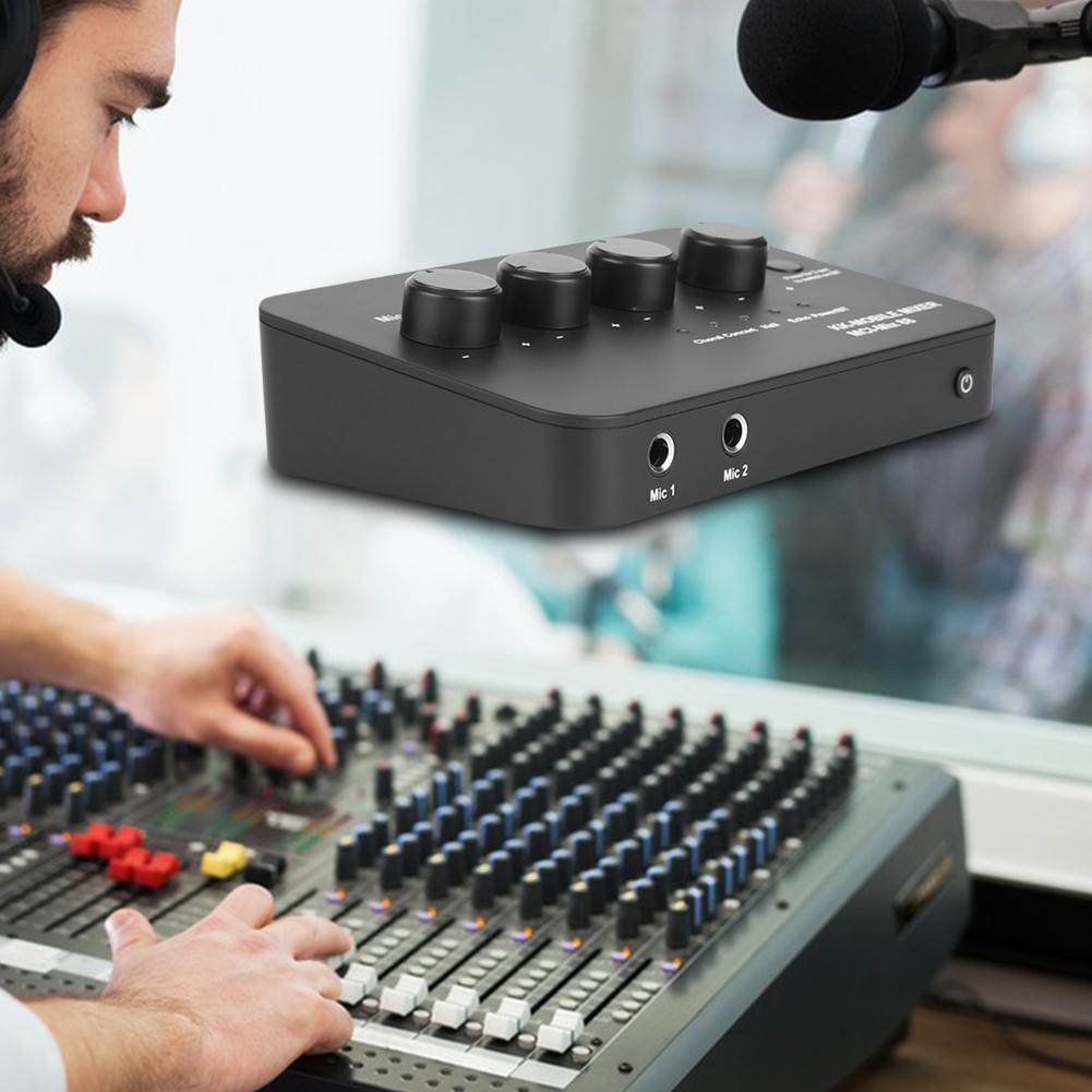 Digital Audio Mixer for Karaoke Home Theater Amplifier Speaker AUX IN/OUT BT Connection 2 Mic Inputs Karaoke Sound Mixer Machine