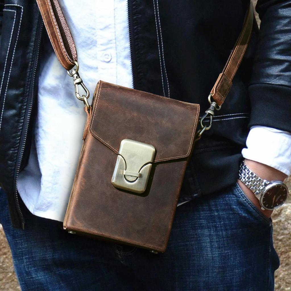 CONTACT'S Crazy Horse Leather Sling Bag For Men Liten Crossbody Bag Uformell Menn Skulderveske Høykvalitets Mobilveske