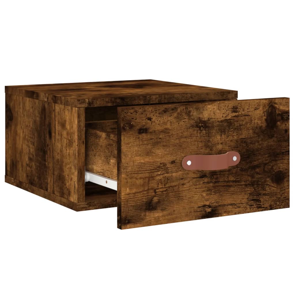 Wall Mounted Nightstand in Smoked Oak 35 x 35 x 20 cm