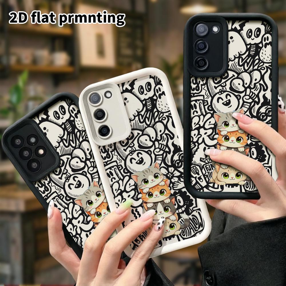 Phone Case: 2D Flat Samsung Galaxy A34 A35 M05 M06 S20 S22 S21 FE Plus 5G Protective Case, Stackable Cute Kitten, Christmas and Halloween Gift