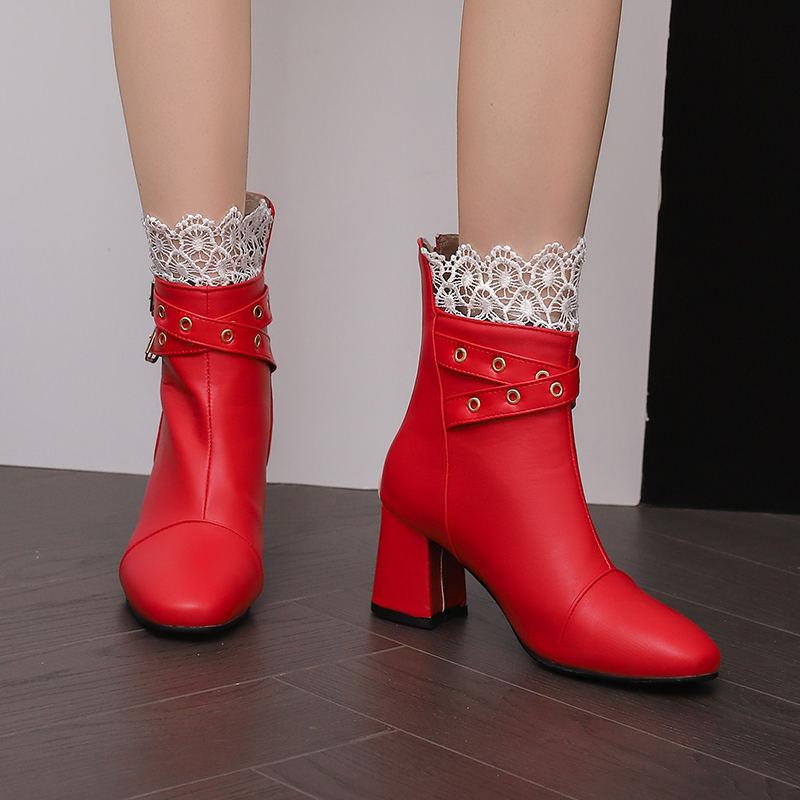 Damskie botki na wysokim obcasie jesień i zima nowy kolor rzymskie botki grube obcasy duże rozmiary damskie buty