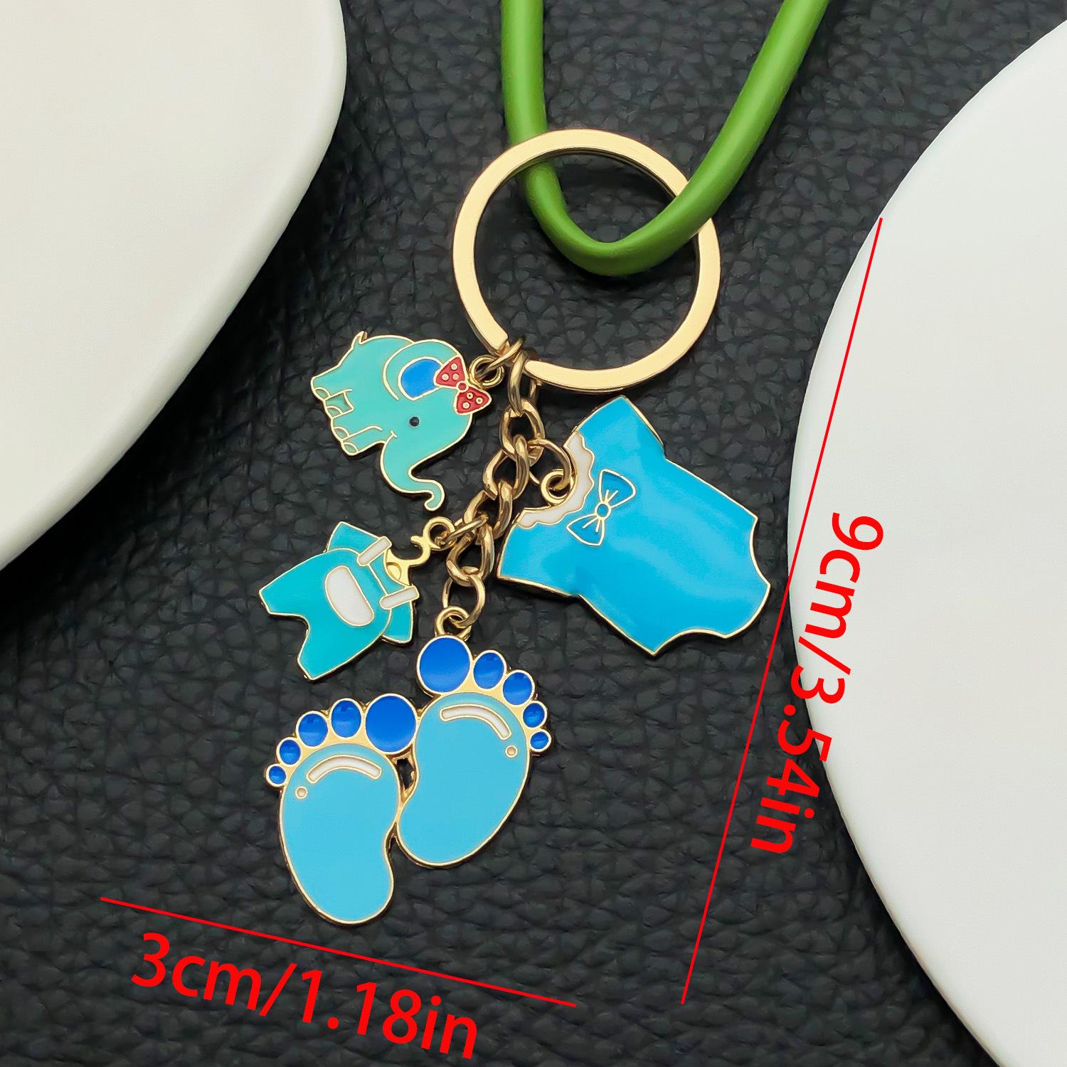 Blue Baby Elephant Keychain with Milk Bottle and Footprint Ornaments
