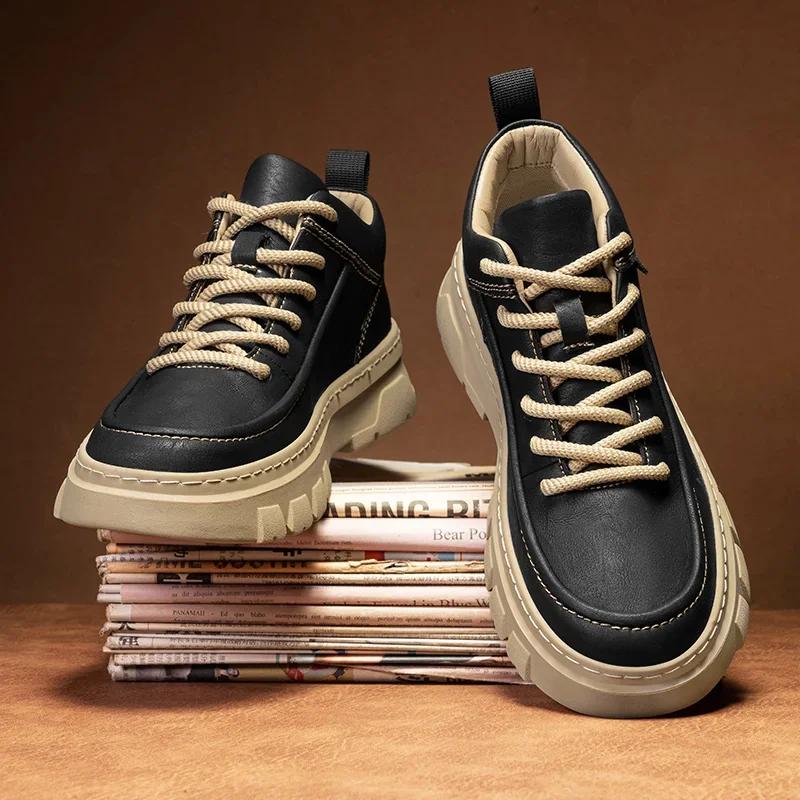 Fashion Casual Leather Winter Boots Men's Sneakers Warm Fur Male Ankle Boots High Top Casual Shoes New Arrival Men Outdoor Basic Botas