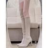 Koreanische Stil High Heels Stiefel mit hohen Absätzen und elastischem Schlankheitseffekt, die lange Stiefel über dem Knie zur Schau stellen