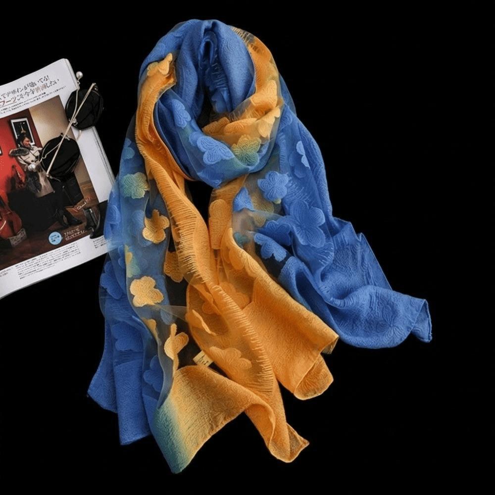 Gradient Color Cut Flowers Scarf Thin Beach Shawl Wrap Elegant Sunscreen Scarf