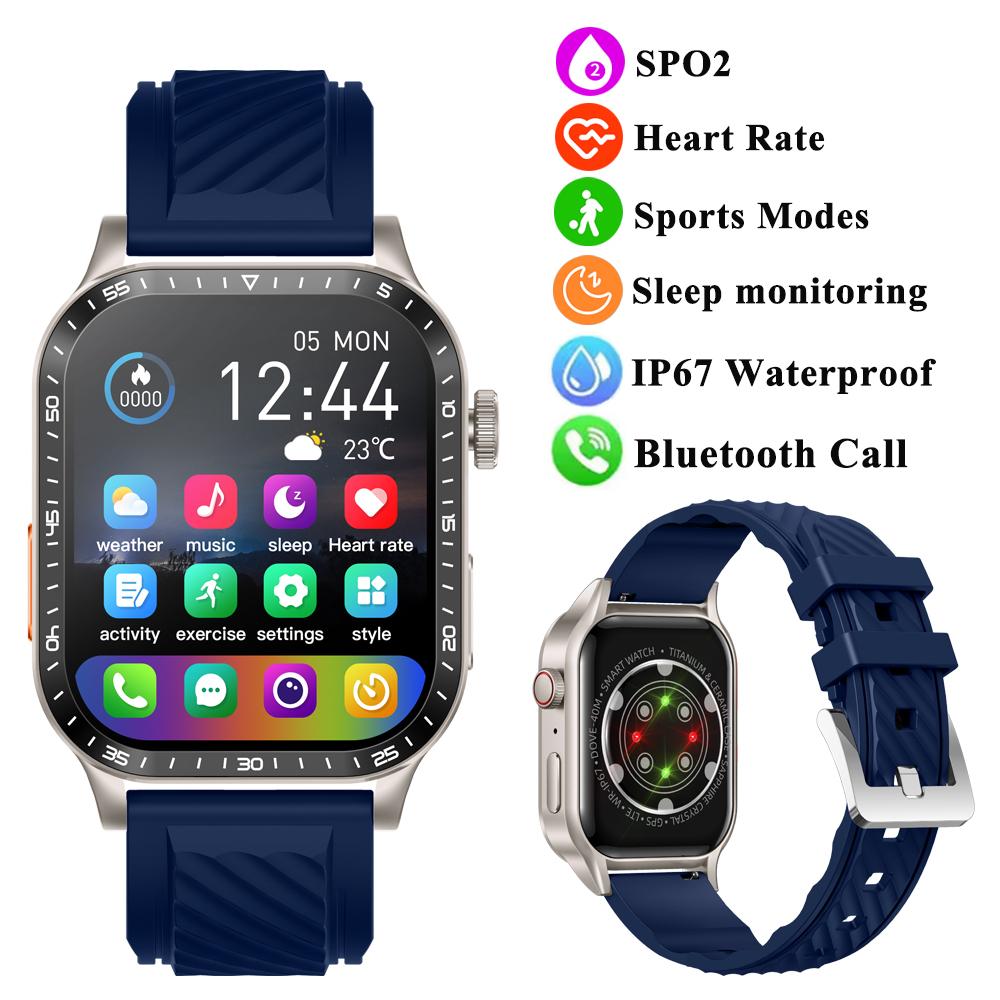 2,04" Großer Bildschirm Outdoor Smartwatch Herzfrequenz Blutsauerstoff Wasserdicht Quadratisch Sport Bluetooth Anruf Smartwatch für IOS Android